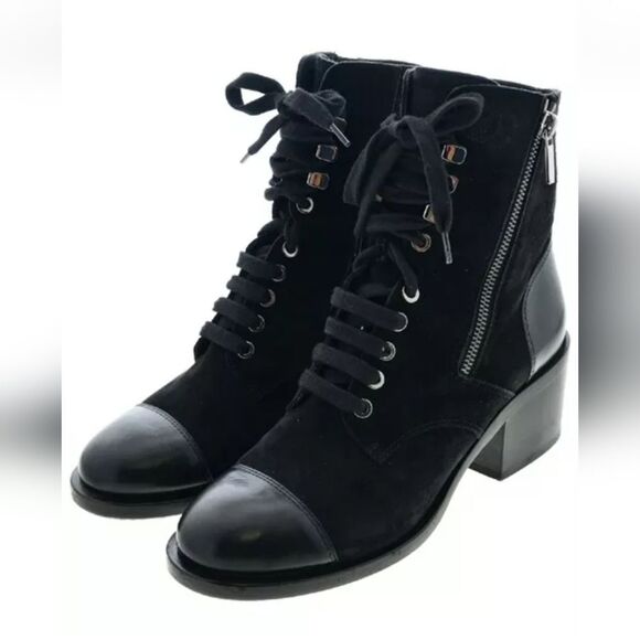 🌹CHANEL🌹 2019 Black Suede Ankle Lace-Up Boots - [US 5.5 / FR 36.5]